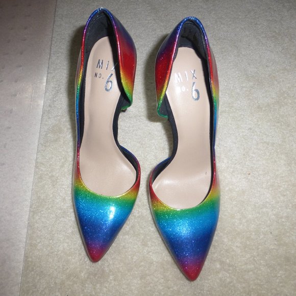 DSW 🌈RAINBOW multi-colour sparkly D'Orsay party pumps🌈 - Picture 5 of 8